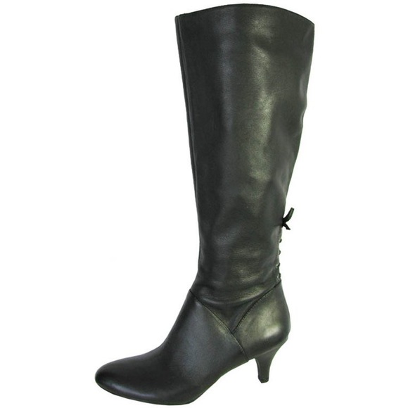 Naturalizer Shoes - NATURALIZER Dinka Black Leather Heeled Tall Boots Lace-Up Accent N5 Comfort 9
